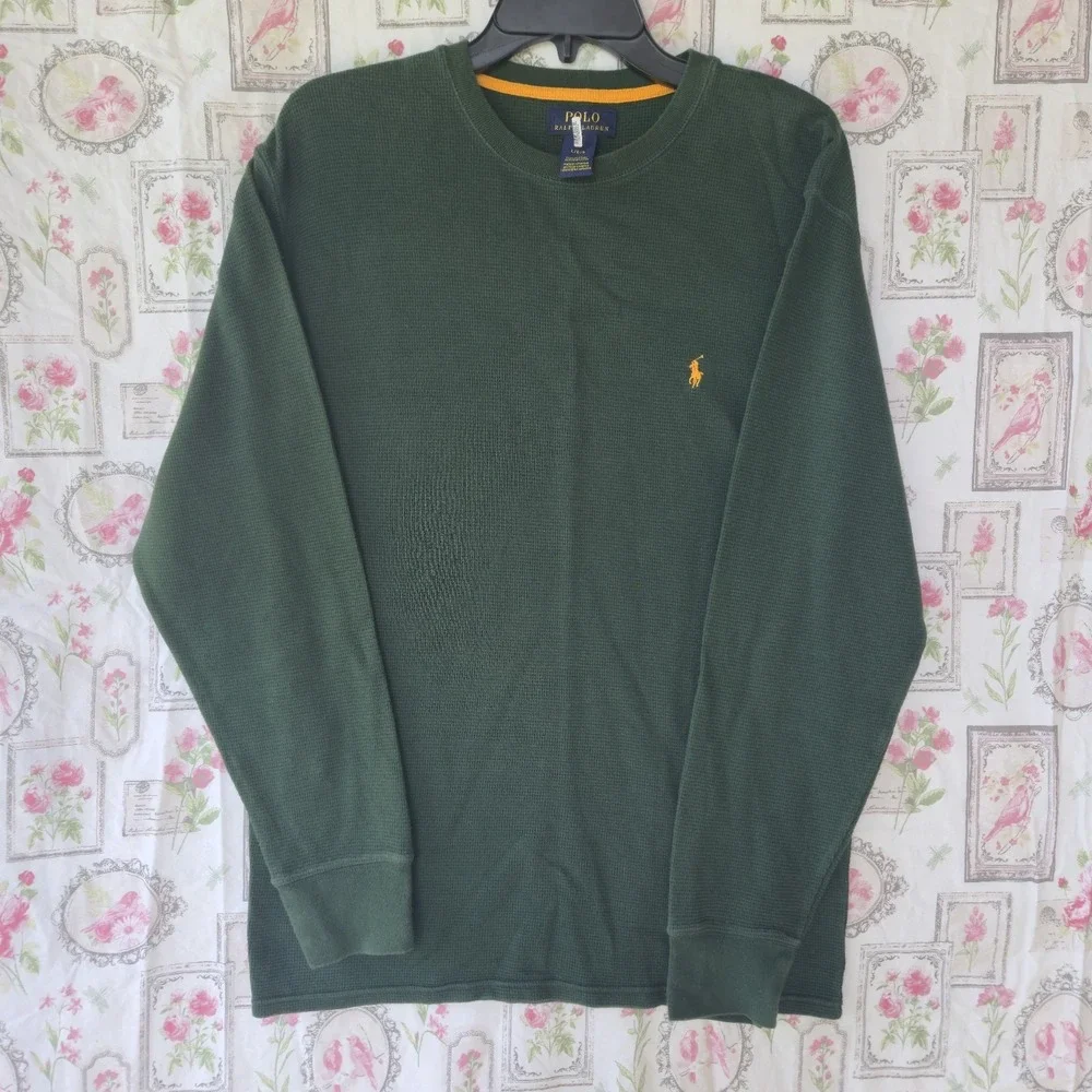 Polo Ralph Lauren Long Sleeve Crewneck Thermal Knit Sleepwear Top Green Men's L